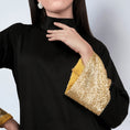 Load image into Gallery viewer, Black Cotton Satin Tunic Dress with Gold Sequin Border
