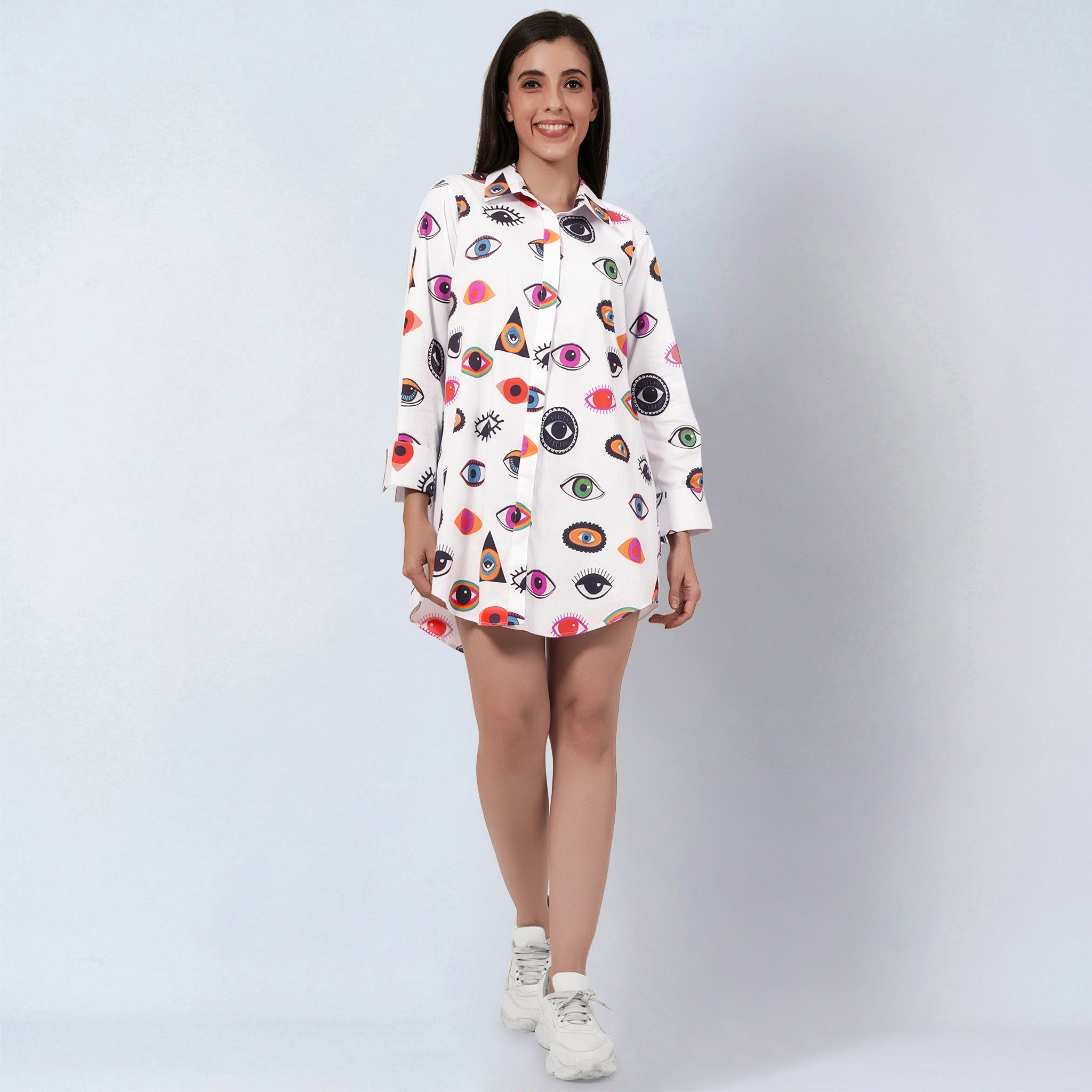 Multicolour Evil Eye Print Shirt Dress