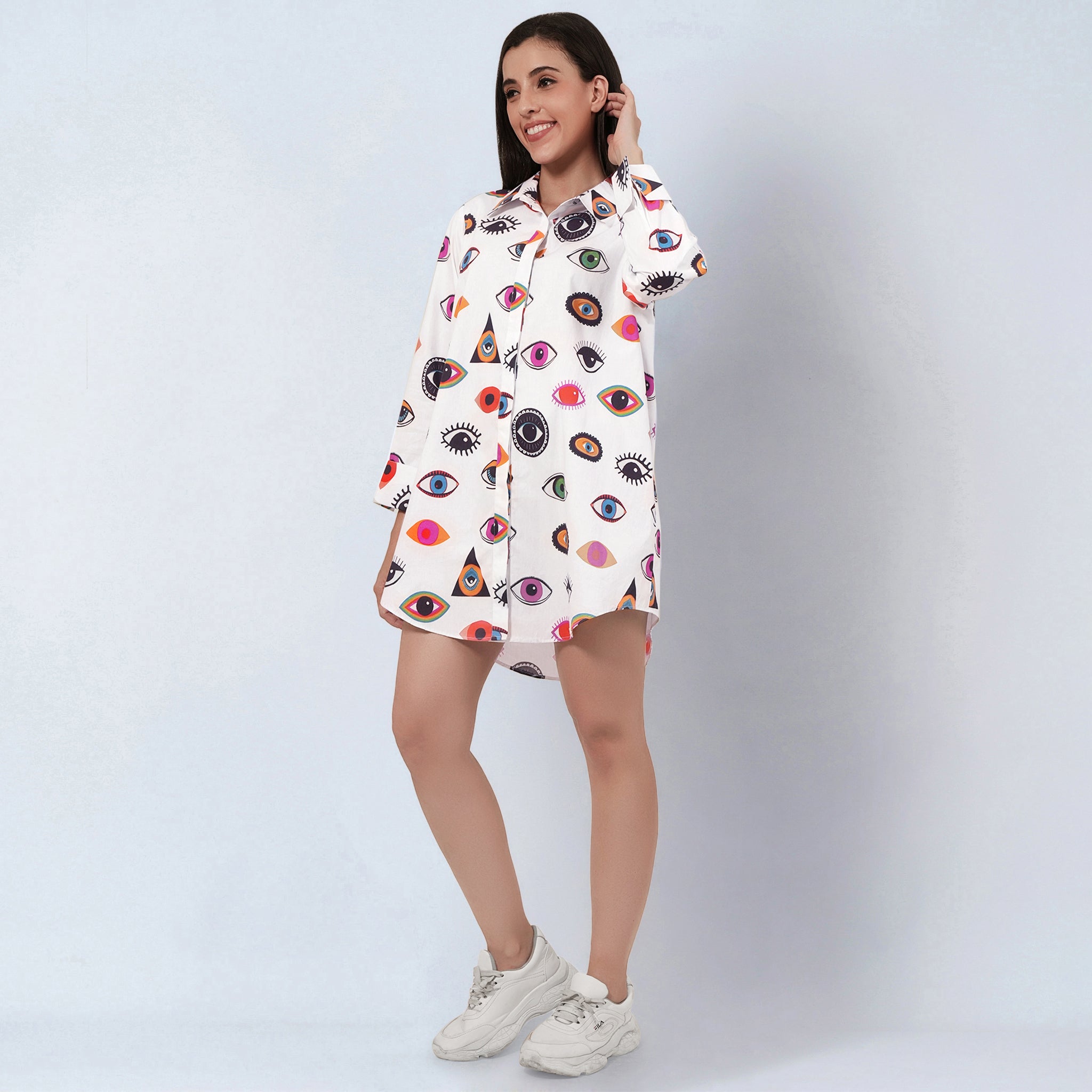 Multicolour Evil Eye Print Shirt Dress