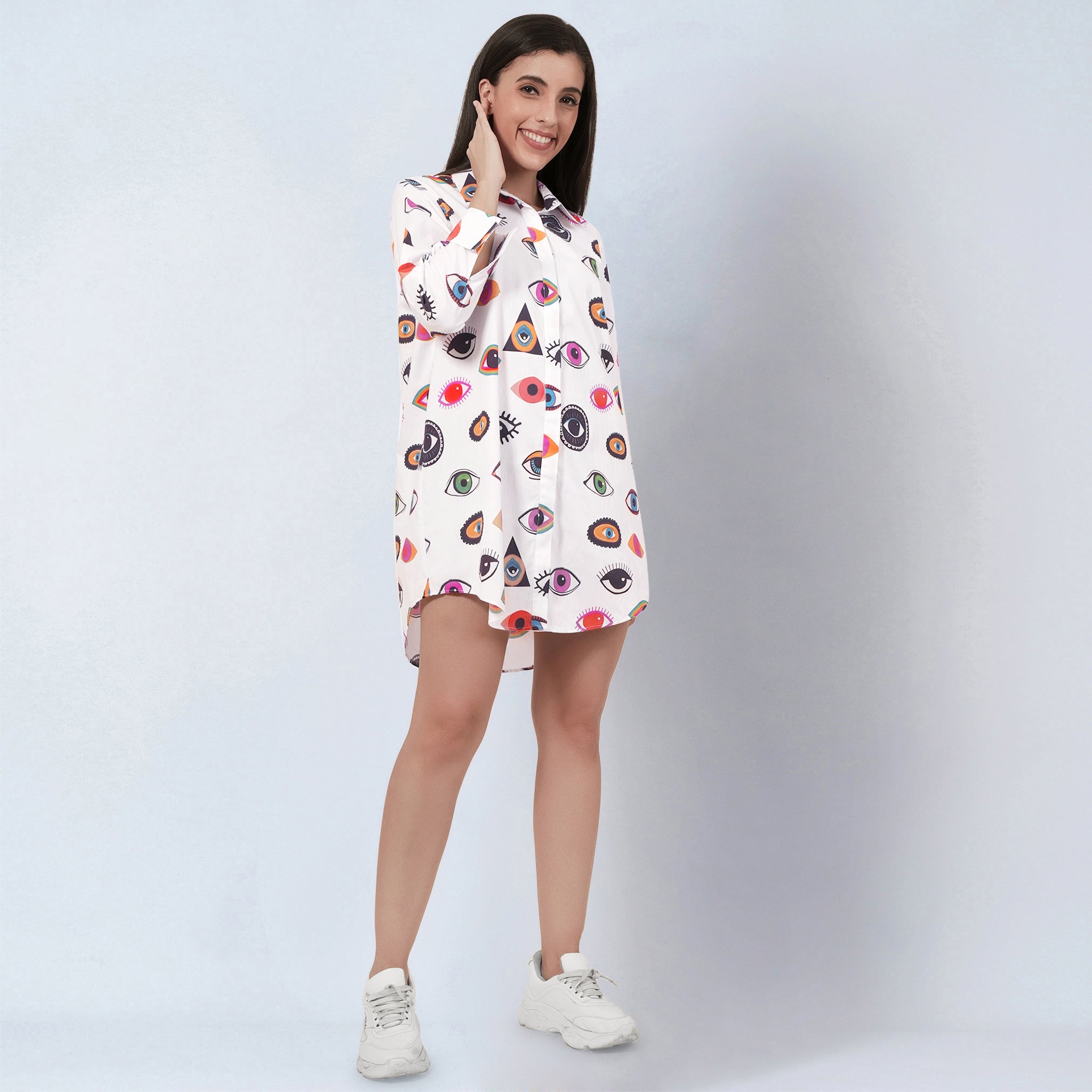 Multicolour Evil Eye Print Shirt Dress