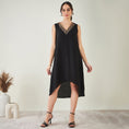 Load image into Gallery viewer, Black A-Line Linen Dress with Cut Dana Lace Detail
