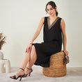 Load image into Gallery viewer, Black A-Line Linen Dress with Cut Dana Lace Detail
