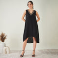 Load image into Gallery viewer, Black A-Line Linen Dress with Cut Dana Lace Detail
