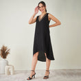 Load image into Gallery viewer, Black A-Line Linen Dress with Cut Dana Lace Detail
