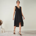 Load image into Gallery viewer, Black A-Line Linen Dress with Cut Dana Lace Detail
