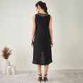 Load image into Gallery viewer, Black A-Line Linen Dress with Cut Dana Lace Detail
