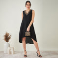 Load image into Gallery viewer, Black A-Line Linen Dress with Cut Dana Lace Detail
