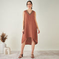 Load image into Gallery viewer, Brown A-Line Linen Dress with Cut Dana Lace Detail
