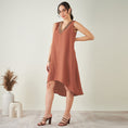 Load image into Gallery viewer, Brown A-Line Linen Dress with Cut Dana Lace Detail
