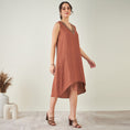 Load image into Gallery viewer, Brown A-Line Linen Dress with Cut Dana Lace Detail
