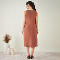 Load image into Gallery viewer, Brown A-Line Linen Dress with Cut Dana Lace Detail
