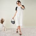 Load image into Gallery viewer, Off-White Linen Dress with Black Net Sleeves
