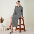 Load image into Gallery viewer, Black and White Geometric Print Shirt Dress with Belt
