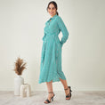 Load image into Gallery viewer, Turquoise and White Geometric Print Shirt Dress with Belt
