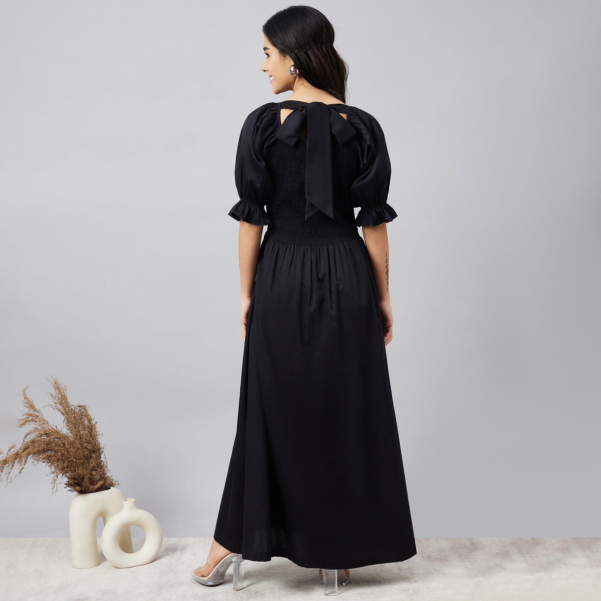 Black Smocked Maxi Dress