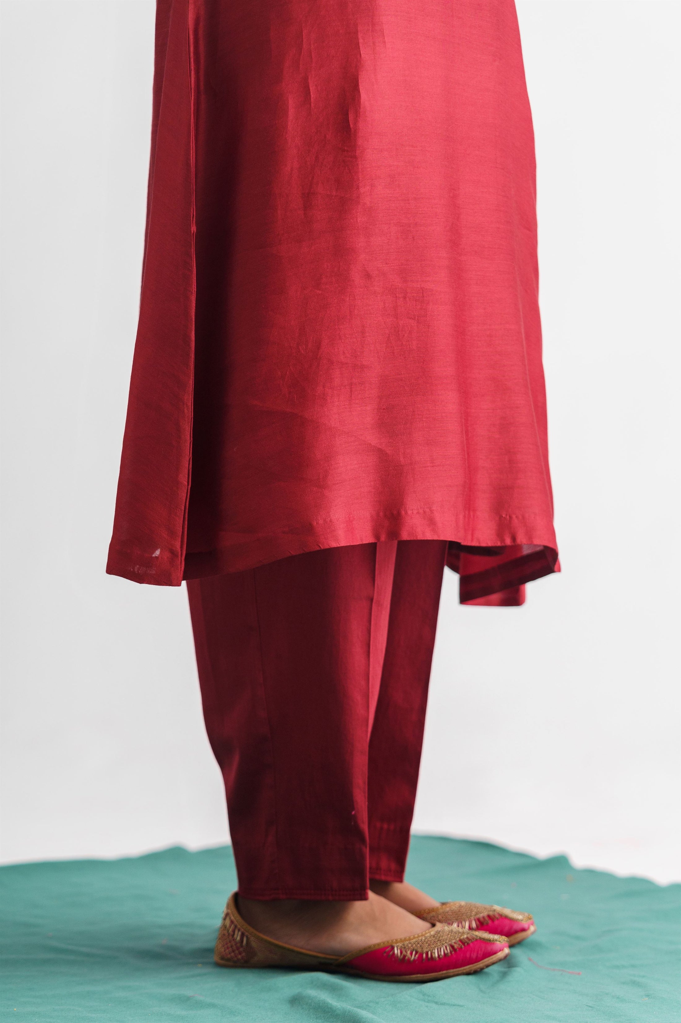 Maroon Cotton Silk Pants