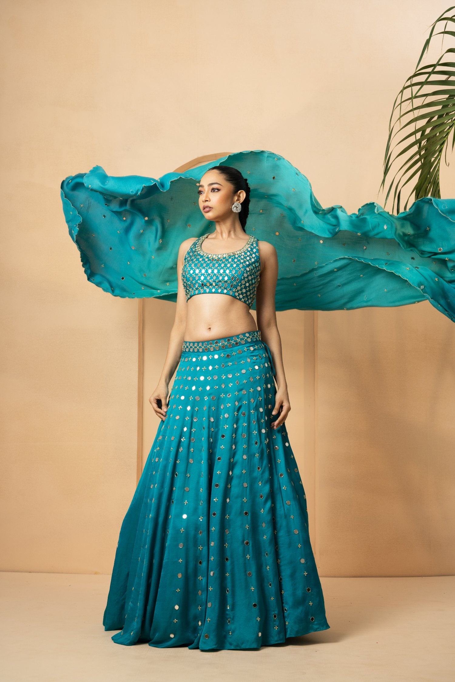 Turquoise Lehenga With Blouse And Dupatta