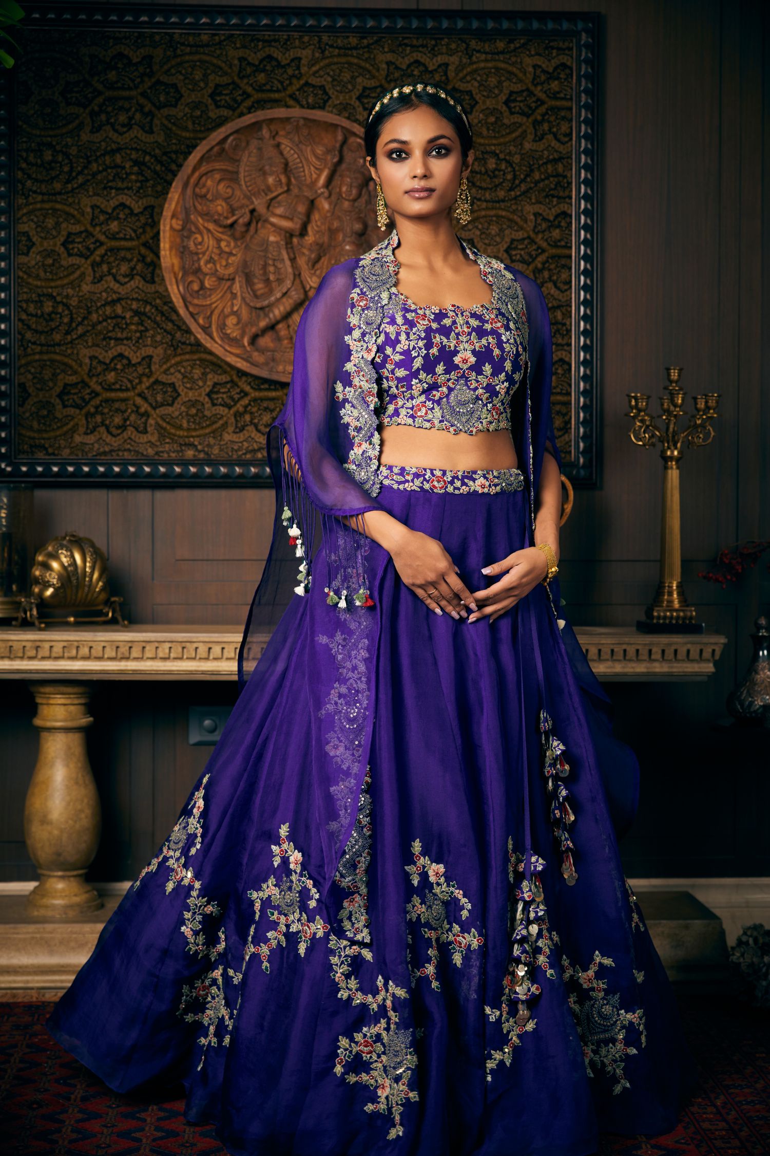 Organza Lehenga With Organza Cape And Silk Blouse