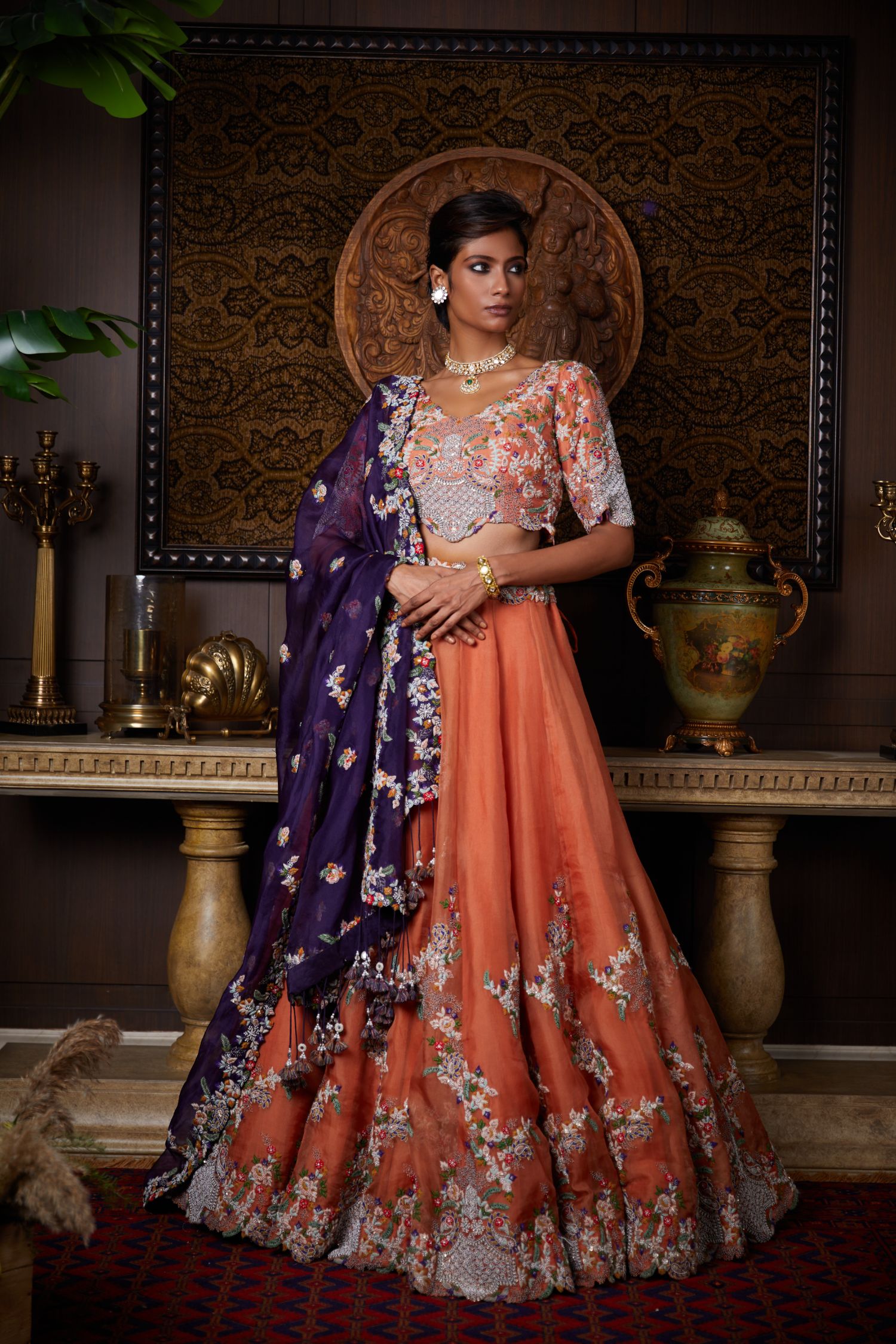 Organza Lehenga And Organza Dupatta With Silk Blouse