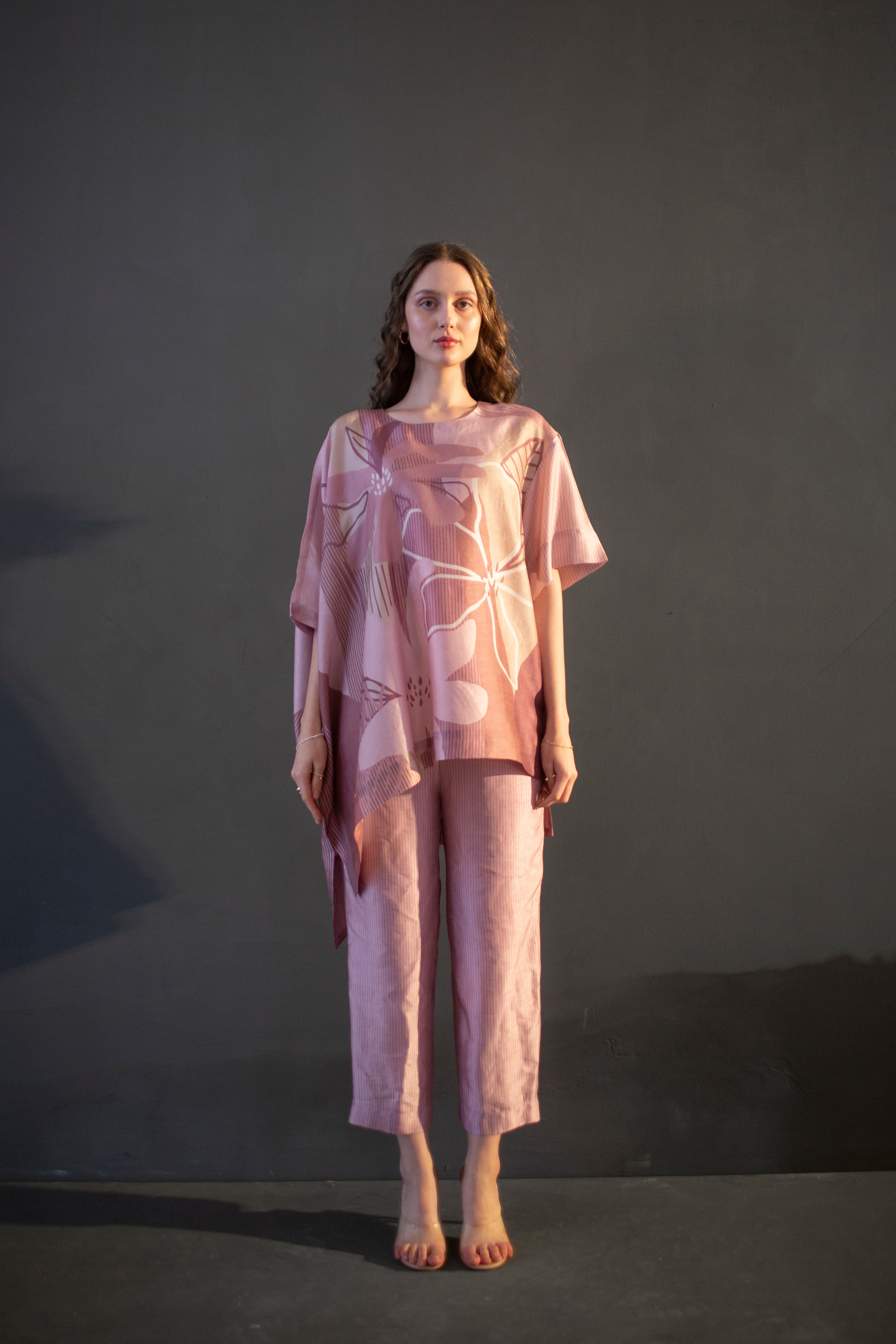 Mauve Pink One Side Kaftan Sleeve Set