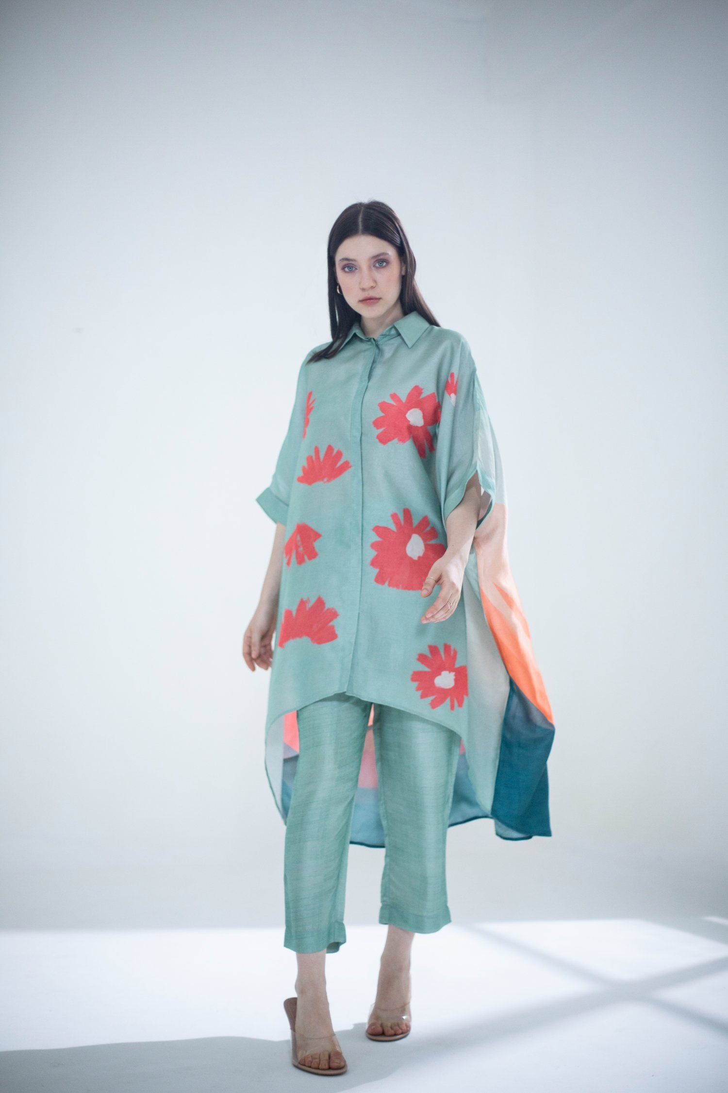 Deep Turquoise High Low Kaftan Set