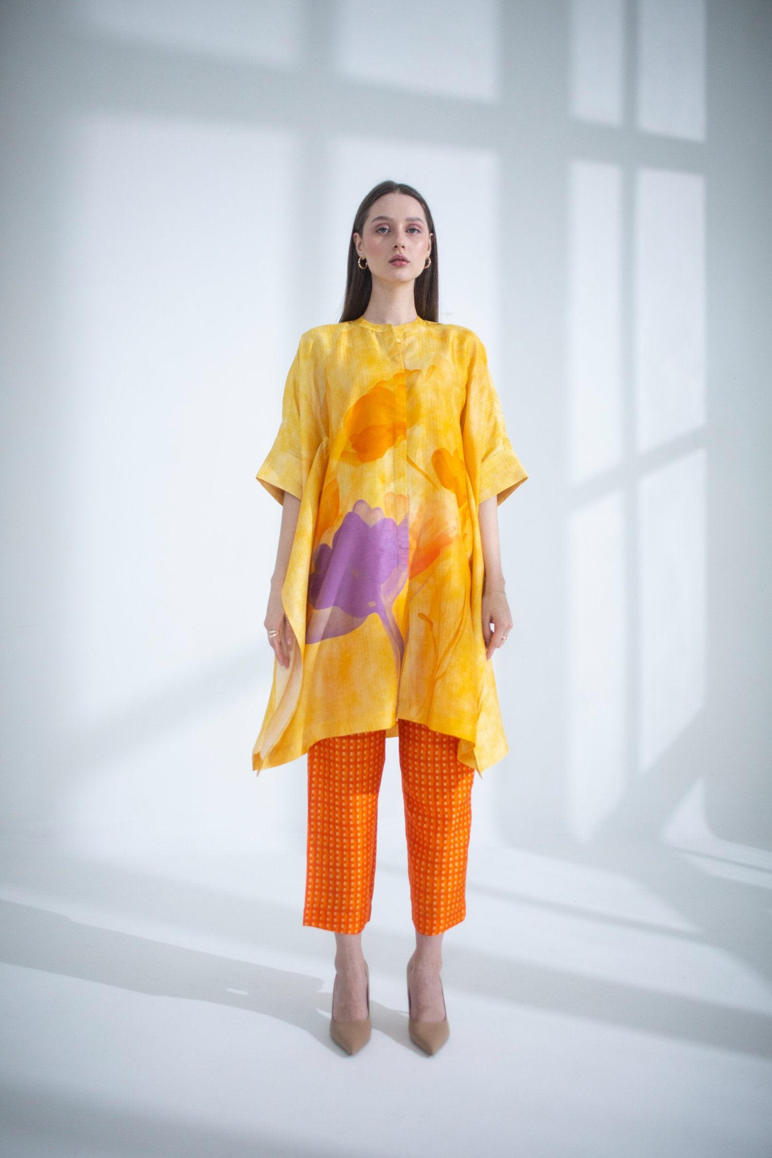 Yellow & Orange Asymmetric Kurta Set