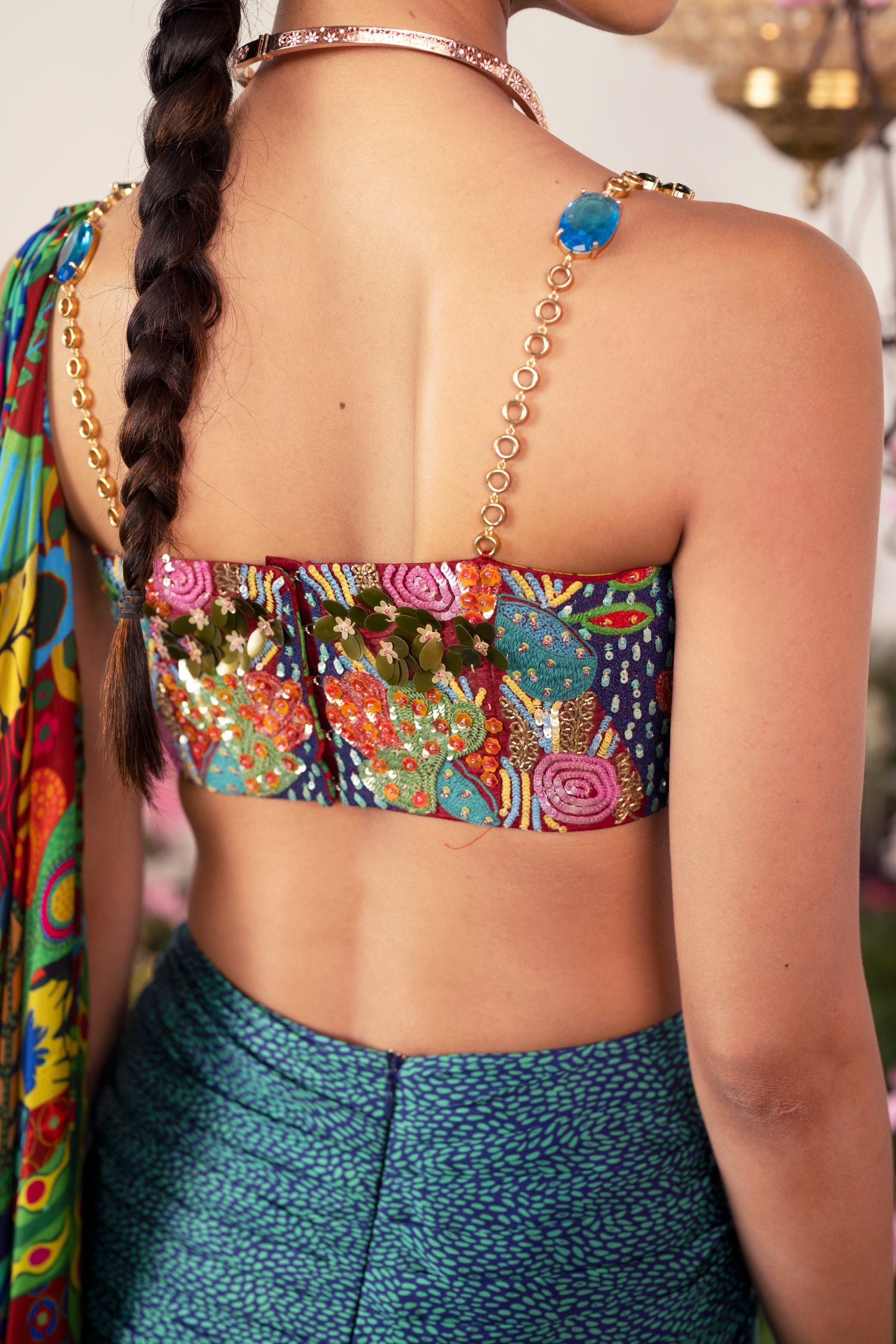 Saree Paired With Embellished Strap Corset