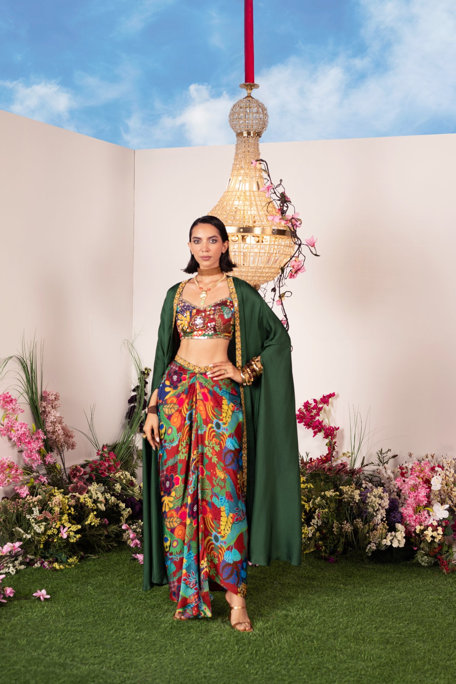 Dhoti Bralette And Cape Set