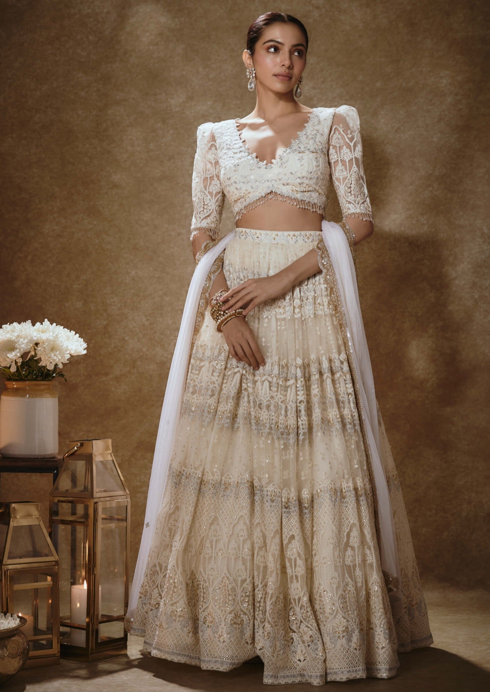 Porcelain white & gold lehenga set