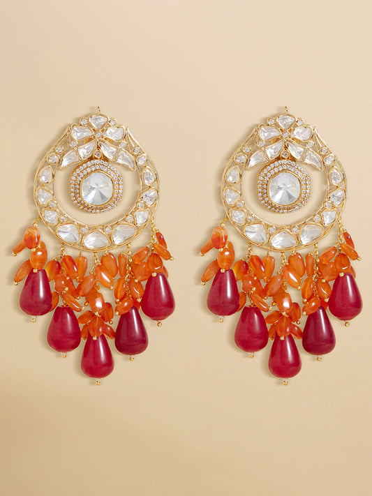 Polki And Red Stone Drop Earrings