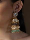 Load image into Gallery viewer, Polki Jhumka Earrings With Jade Tumbles
