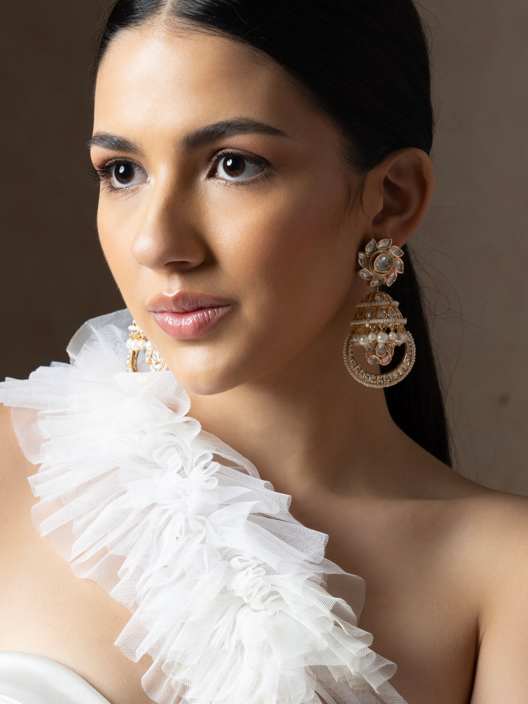 Polki And Pearl Jhumka Earrings