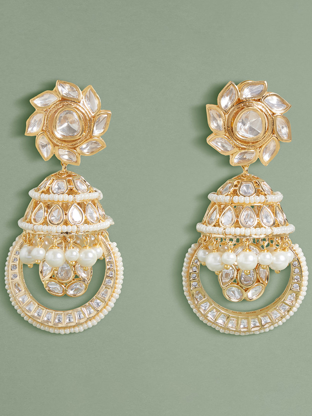 Polki And Pearl Jhumka Earrings