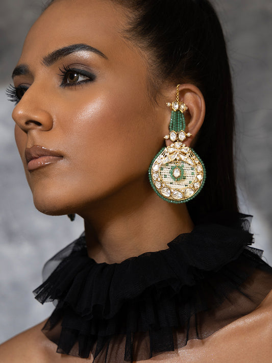 Green Jade StoneStudded Drop Earrings