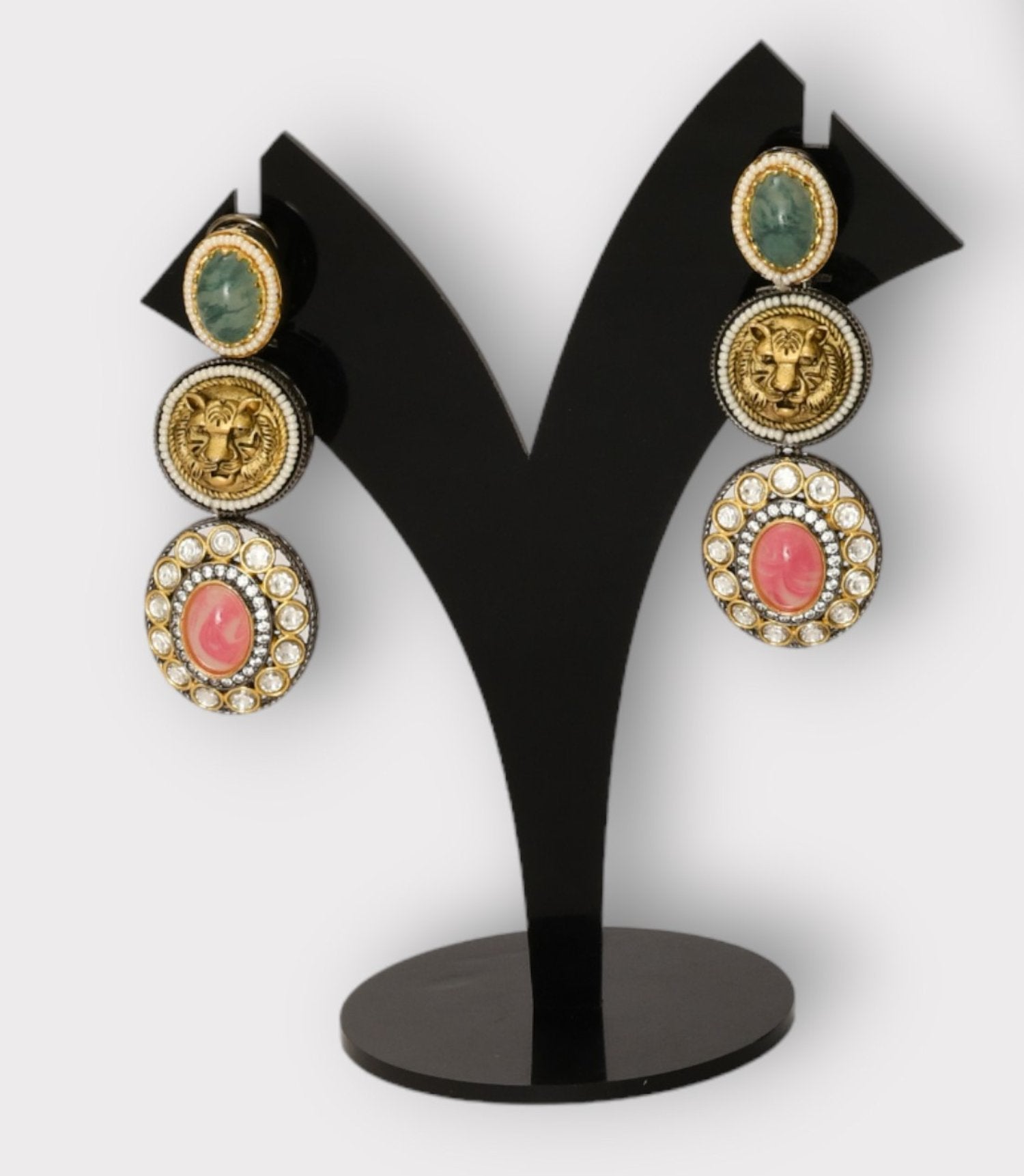 Gold Finish Kundan Polki Dangler Earrings