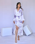 Load image into Gallery viewer, White & Purple Paisley Print Wrap Dress
