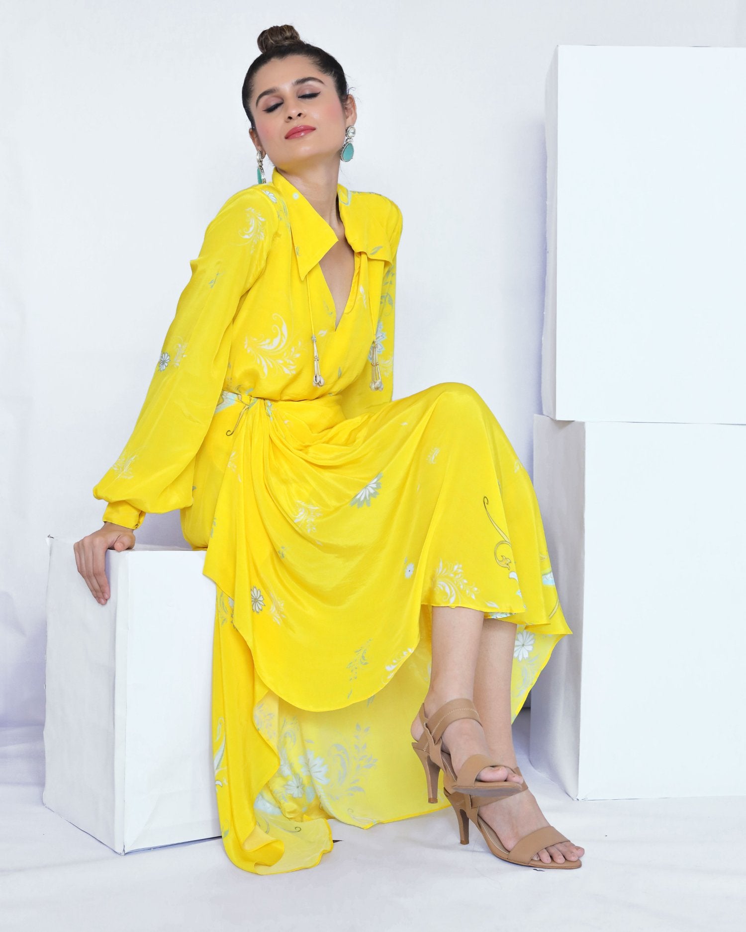 Yellow Paisley Print Wrap Dress