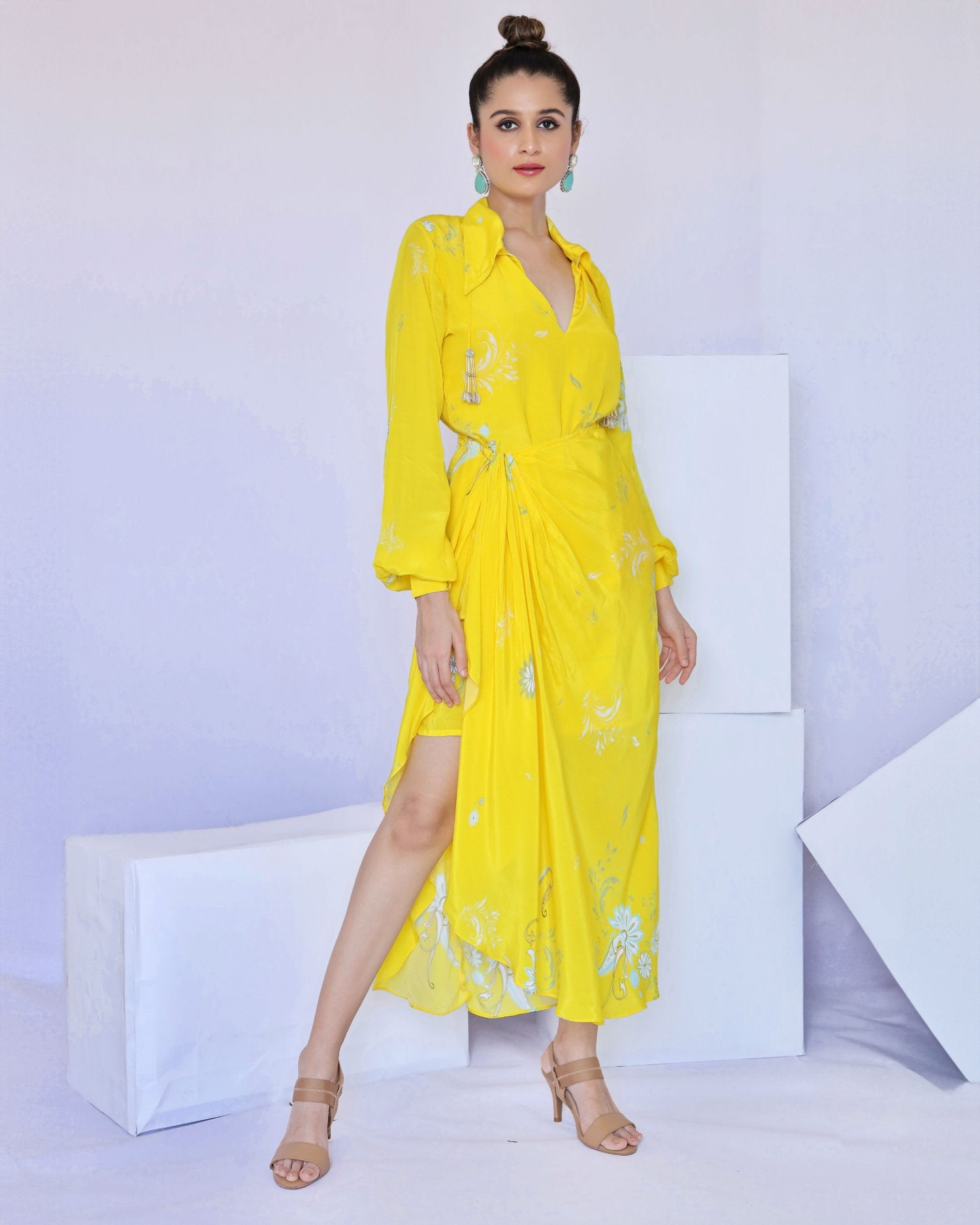 Yellow Paisley Print Wrap Dress