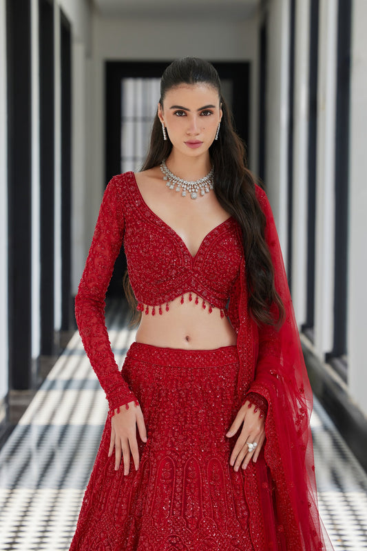 Red On Red Bridal Lehenga