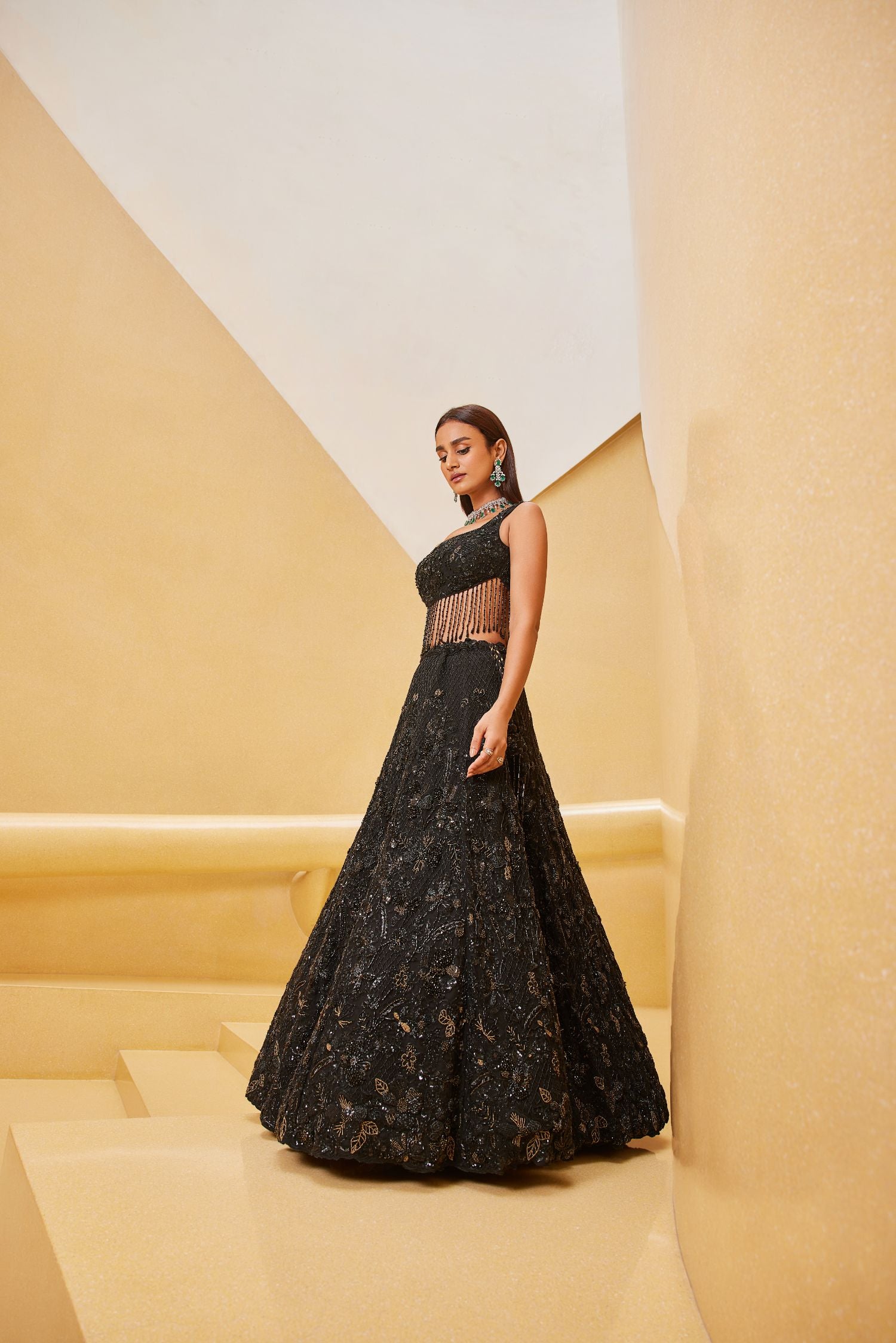 BLACK HAND EMBROIDERED LEHENGA SET