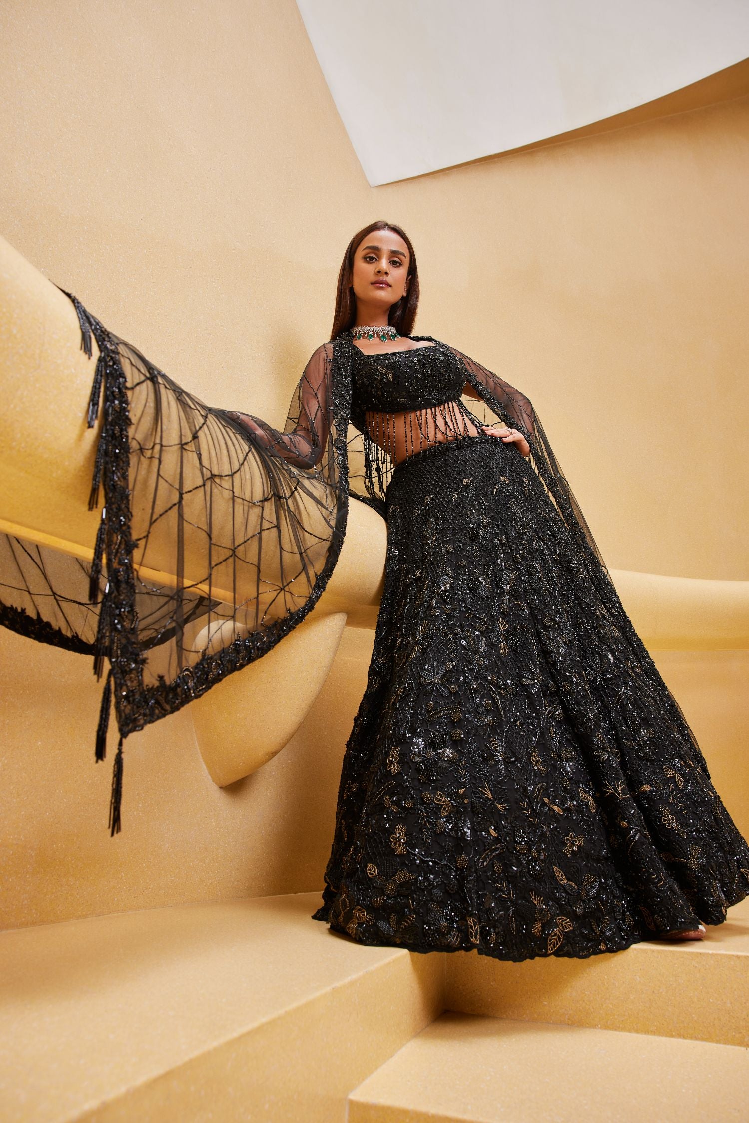 BLACK HAND EMBROIDERED LEHENGA SET