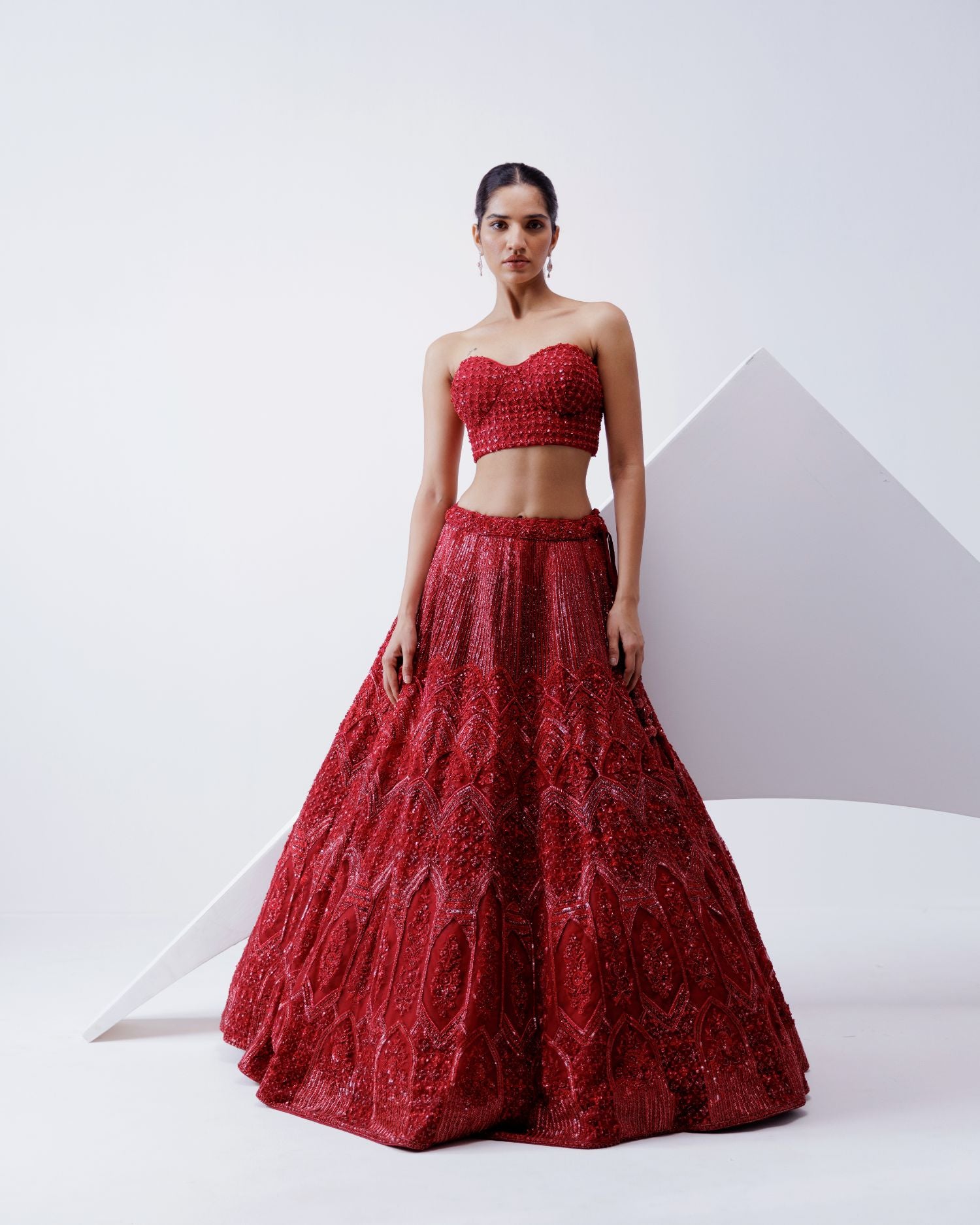 Red Embroidered Lehenga With Jacket