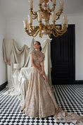 Load image into Gallery viewer, Beige Lehenga With An Embellished Shoulder Cape
