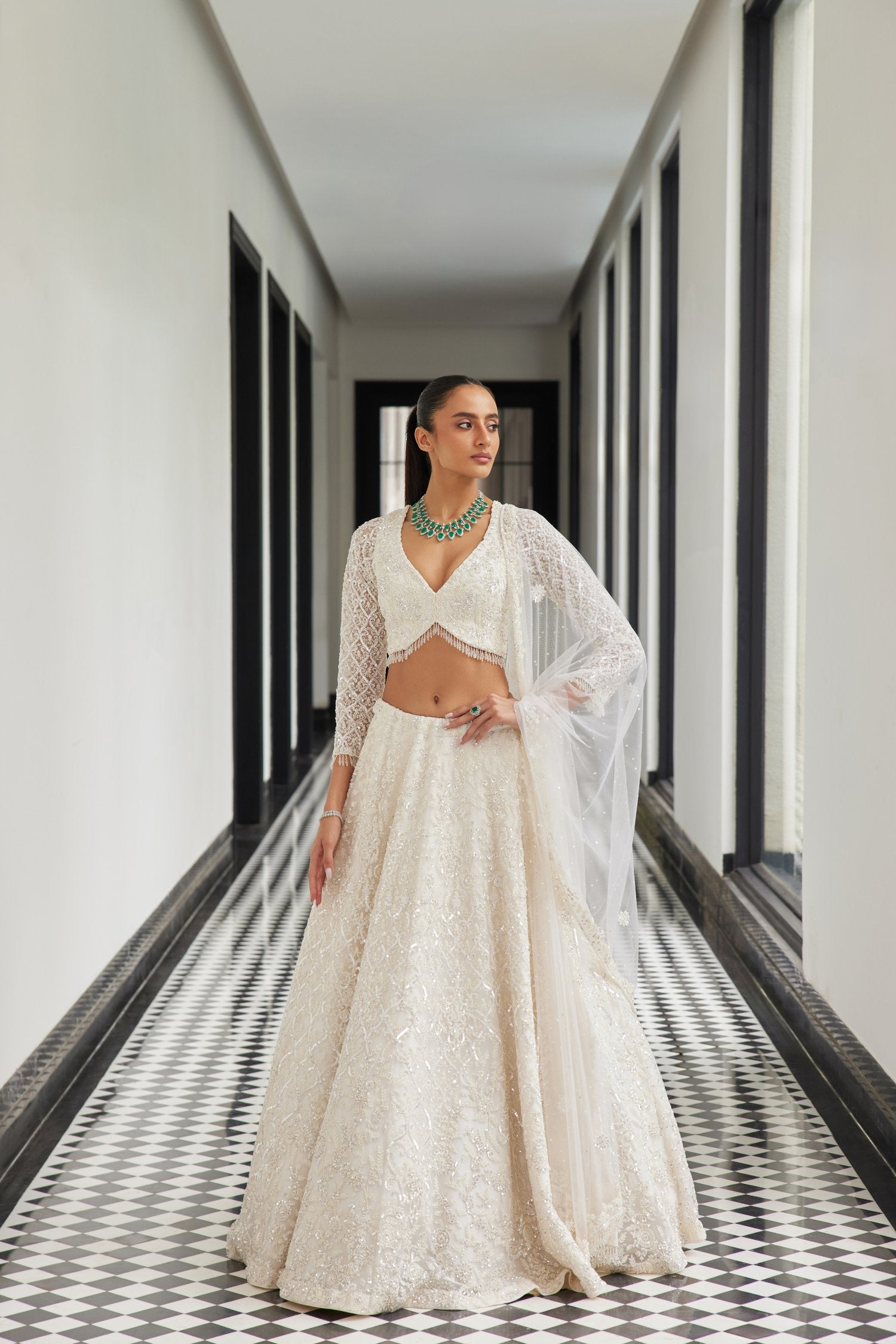 Ivory Hand Embroidered Lehenga Set