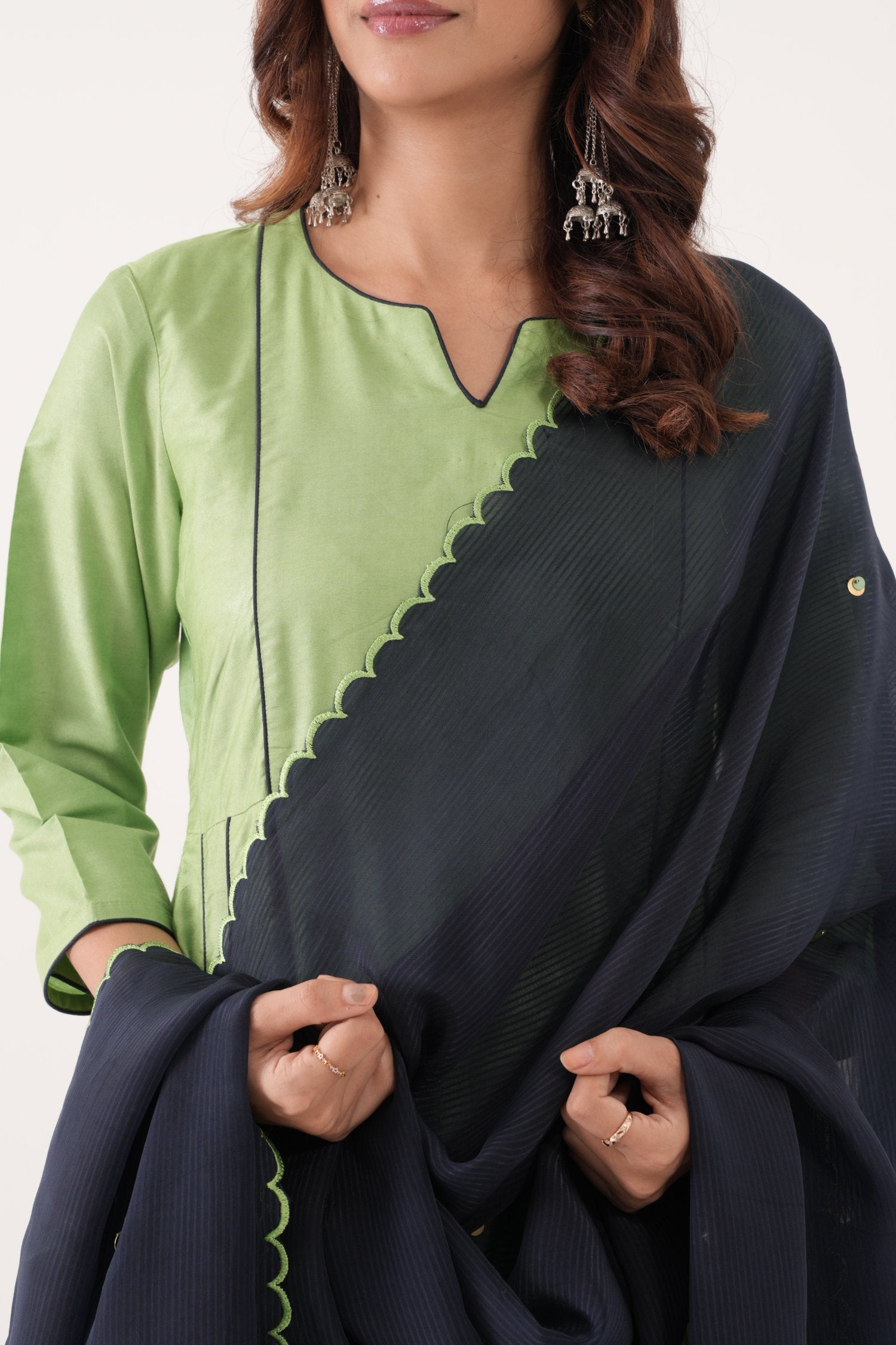 Green Silk Anarkali Kurta Set