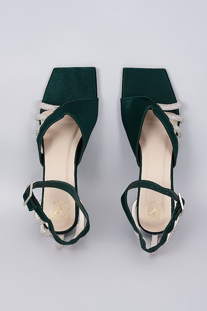 Women's Open Toe Green Elle Crisscross String Heel Sandals