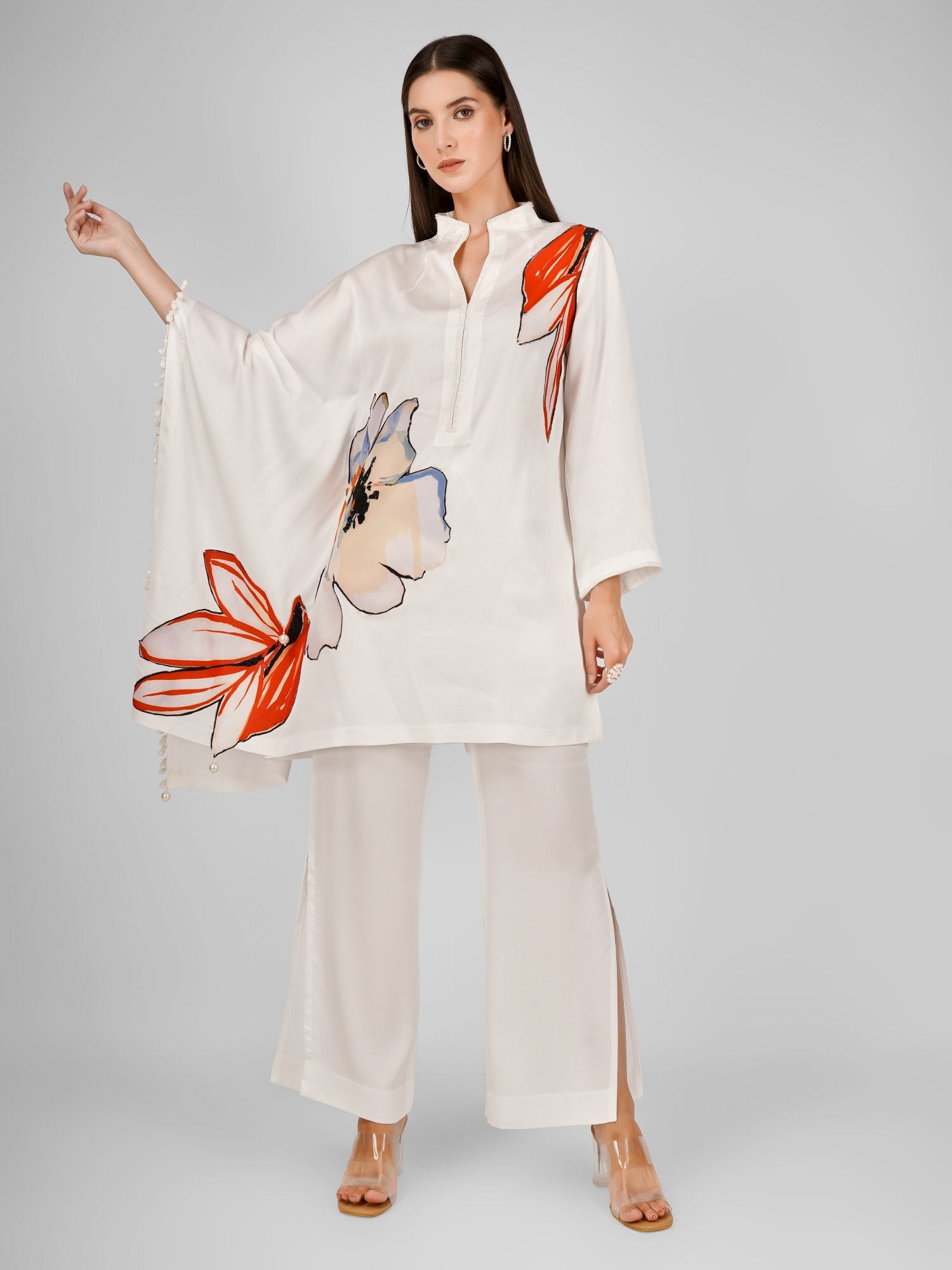 White Floral Kaftan Co-Ord Set