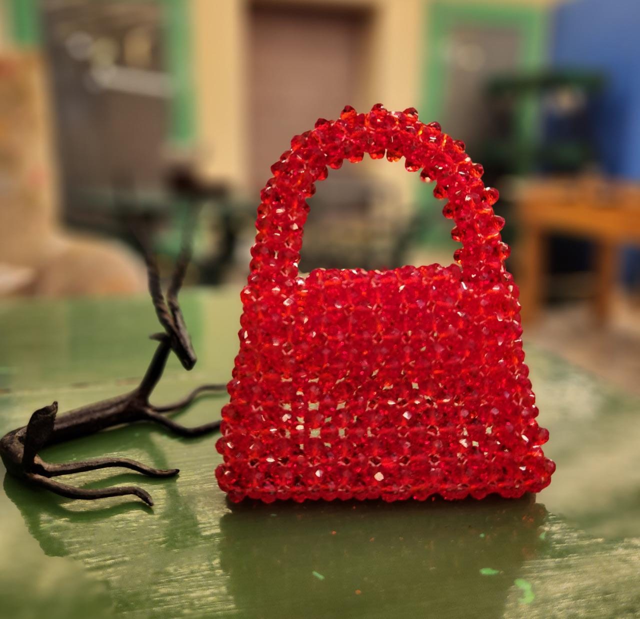 Crystal Flap Bag In Red