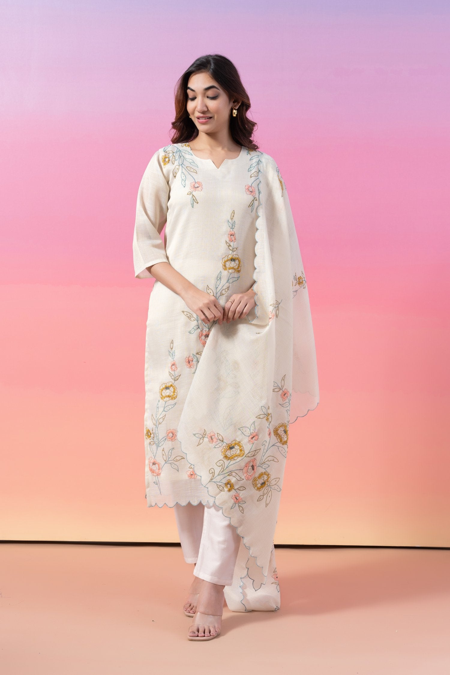 Illusion Embroidered Kurta Set