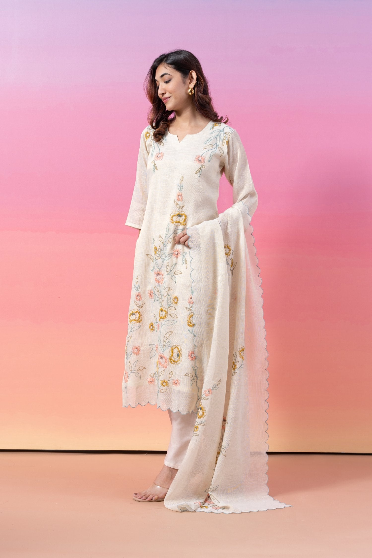 Illusion Embroidered Kurta Set